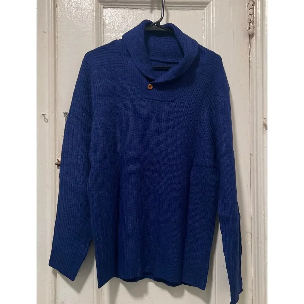Men's Shawl Collar Knit Ribbed Pullover Sweater Navy NWOT Size L